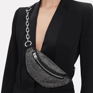 Alexander Wang Rhinestone Belt Bag Attica Black Leather Chunky Silver Chain